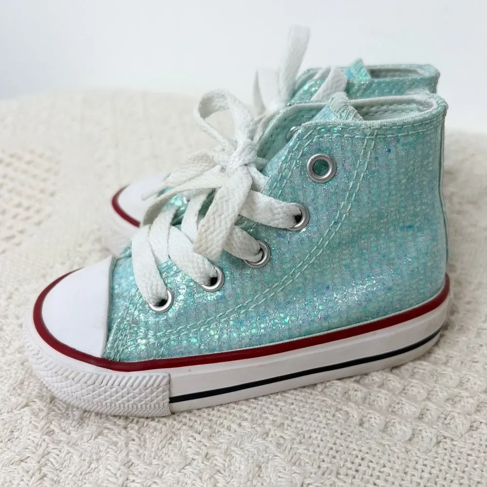 Converse teal glitter